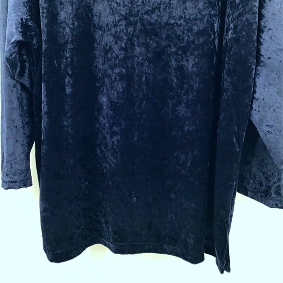 Vintage Women's Top 2X Crushed Blue Velvet Cotton Blend Made in USA Gothic L/S - Picture 6 of 11